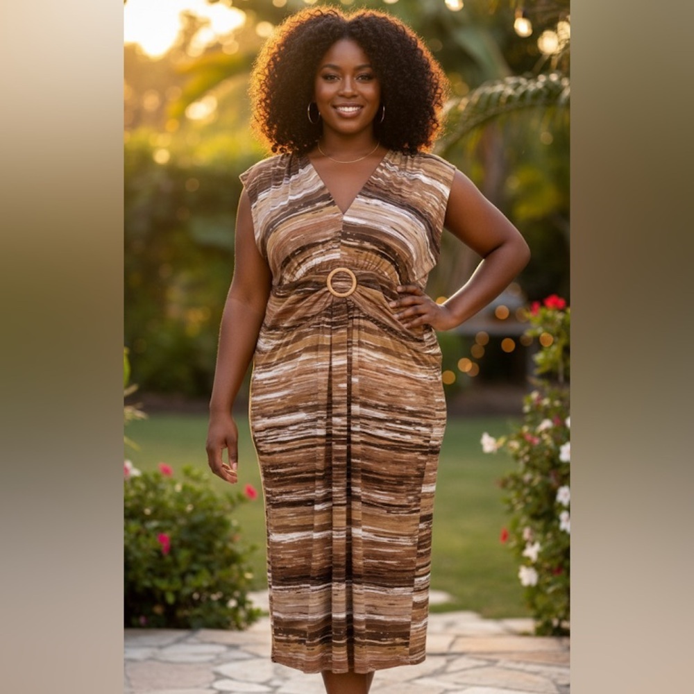 Brown Sleeveless Midi Dress
